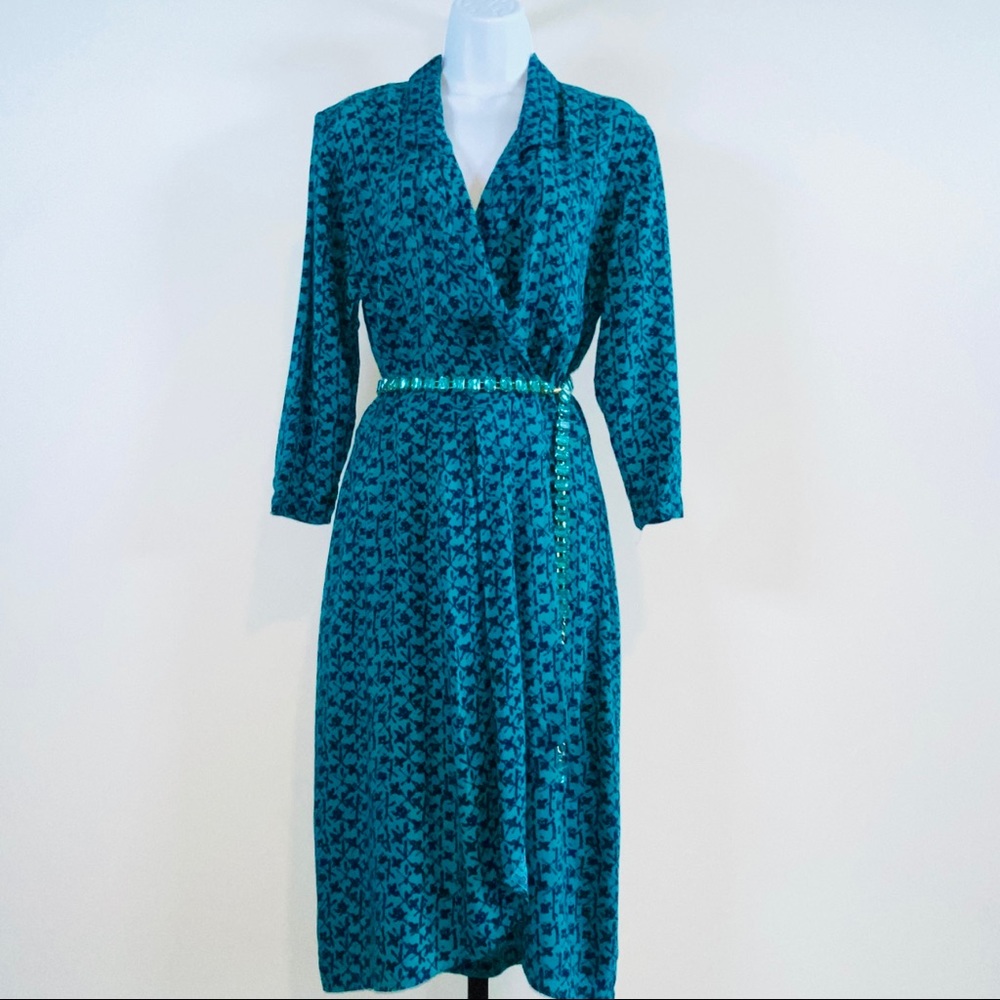 Vintage Print Blue on Blue Pattern Wrap Dress by Johnathan Martin